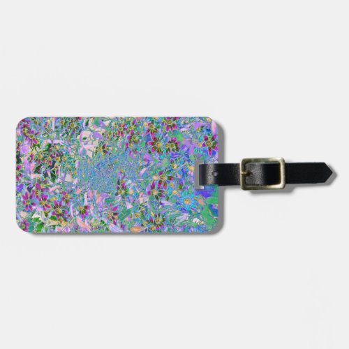 Retro Purple Green and Blue Wildflowers on Pink Luggage Tag