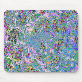 Retro Purple, Green and Blue Wildflowers on Pink Mouse Pad