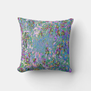 Retro Purple, Green and Blue Wildflowers on Pink Throw Pillow