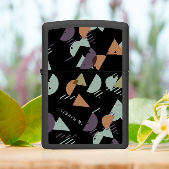 Retro Purple Green Gray Rust Orange Mosaic Pattern Zippo Lighter (On Table)