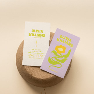 Retro Purple Green Groovy Colorful Floral Funky Business Card