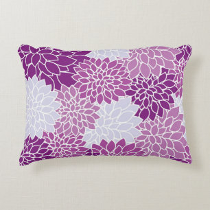 Retro Purple Lilac Gray Dahlia Decorative Pillow