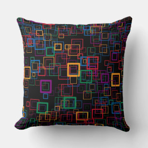 Retro Purple Mint Yellow Squares Pattern Throw Pillow
