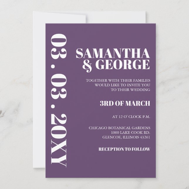 Retro Purple Modern Wedding  Invitation (Front)