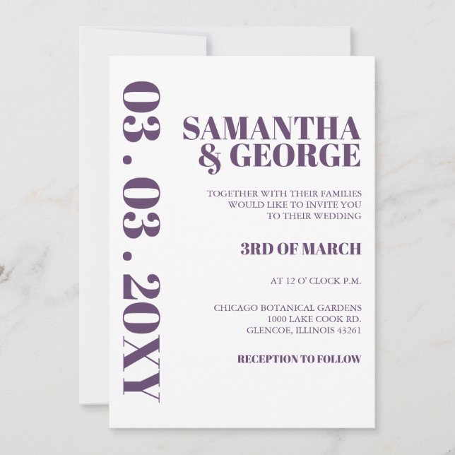 Retro Purple Modern Wedding  Invitation (Front)
