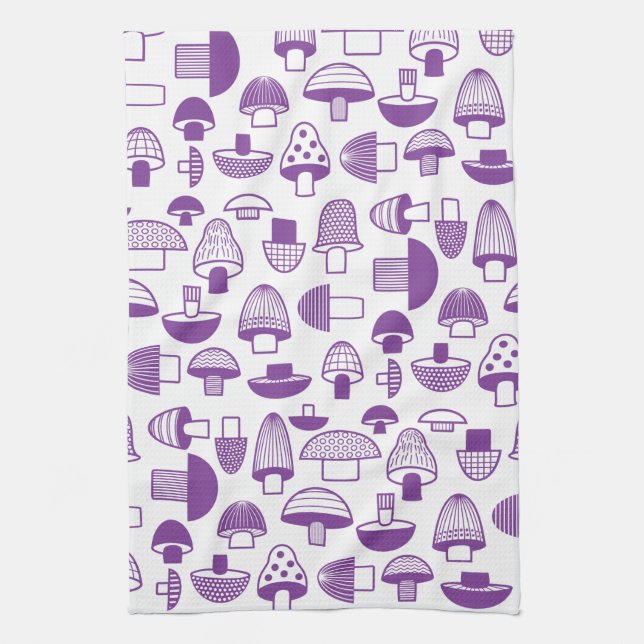 Retro Purple Mushroom pattern Kitchen Towel (Vertical)