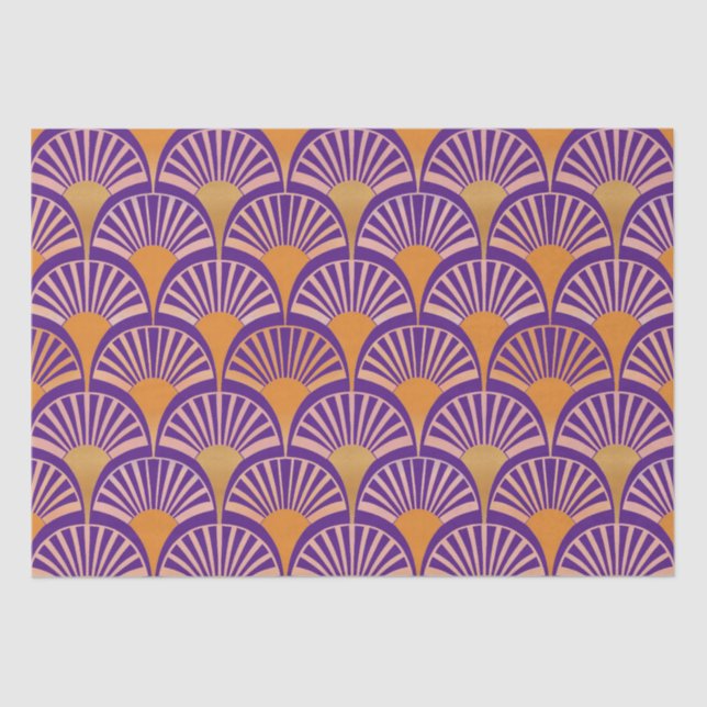Retro purple orange art deco fans pattern tissue paper (Front)
