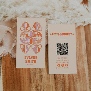 Retro Purple Orange QR Code Groovy Colorful Boho Business Card