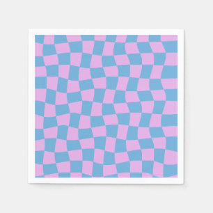 Retro Purple Periwinkle Abstract Blue Checkerboard Napkins