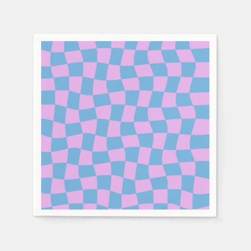 Retro Purple Periwinkle Abstract Blue Checkerboard Napkins