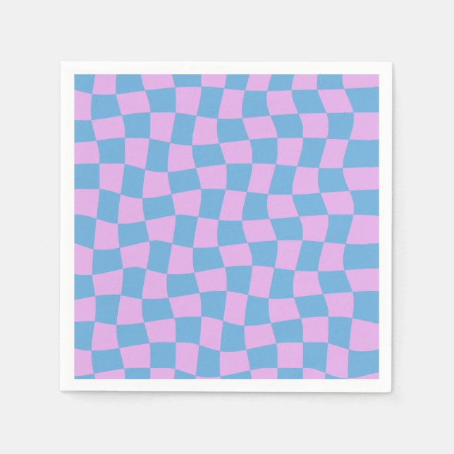 Retro Purple Periwinkle Abstract Blue Checkerboard Napkins (Front)