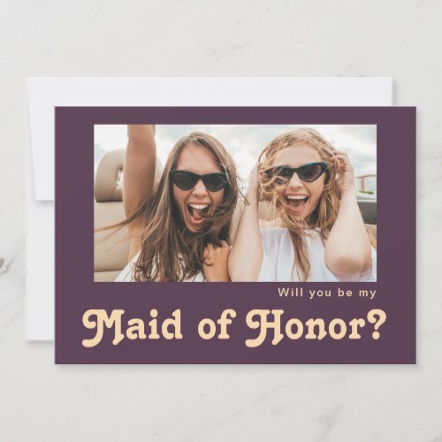 Retro Purple Photo Maid of Honor Proposal Card