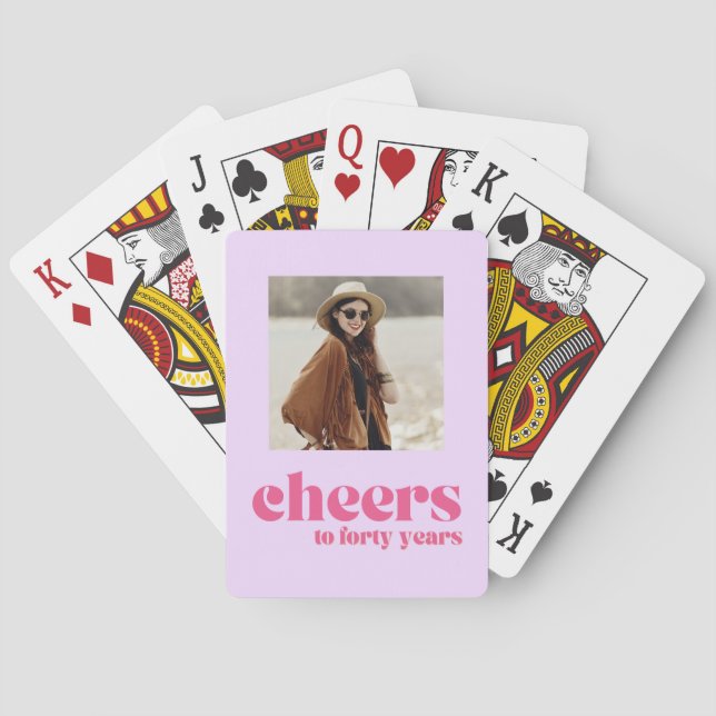 Retro Purple & Pink, 40th birthday Poker Cards (Back)