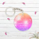 Retro Purple Pink Disco Ball Photo Wedding Favor Keychain<br><div class="desc">Do you love the 80s? Do you love disco balls? The Retro Purple Pink Disco Ball Photo Wedding Favor Keychain features a colorful bright pink, orange, purple (lavender), and yellow disco ball. This chic retro wedding favor keychain is perfect for a fun and funky retro-themed wedding. You can add an...</div>