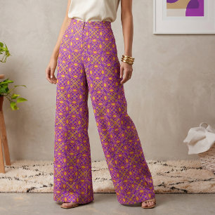 Retro Purple Pink Orange Geometric Tile Pattern Fabric