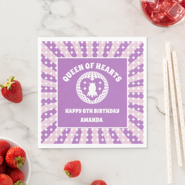 Retro Purple Queen Of Hearts Birthday Napkins (Insitu)