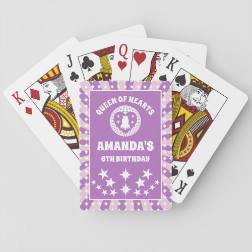 Retro Purple Queen Of Hearts Birthday Playing Cards