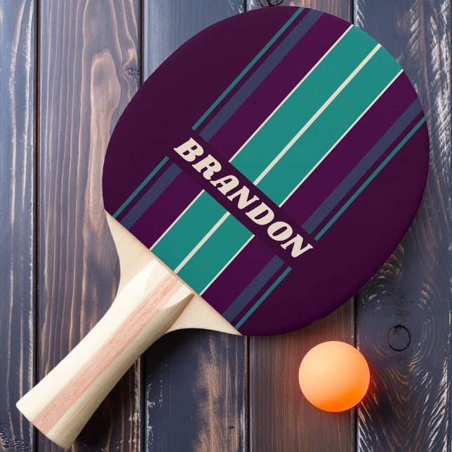 Retro Purple Rainbow Board Stripes with Name Ping Pong Paddle (Creator Uploaded)
