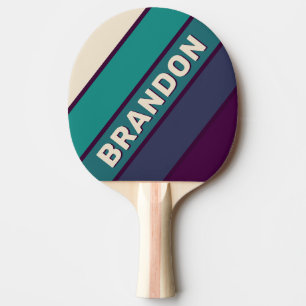 Retro Purple Rainbow Bold with Name Ping Pong Paddle