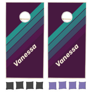 Retro Purple Rainbow with Name Cornhole Set