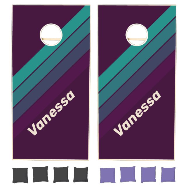 Retro Purple Rainbow with Name Cornhole Set (Set)