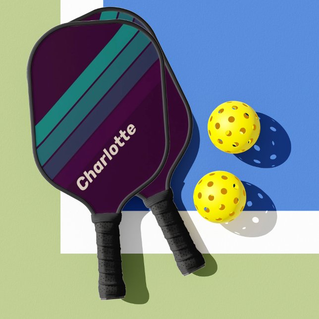 Retro Purple Rainbow with Name Pickleball Paddle (Creator Uploaded)