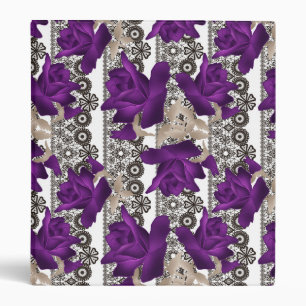 Retro, purple roses 3 ring binder