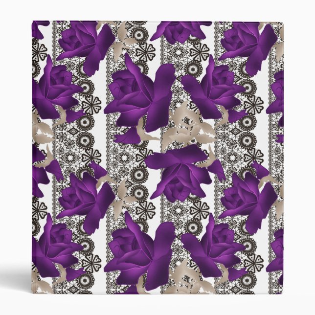 Retro, purple roses 3 ring binder (Front)