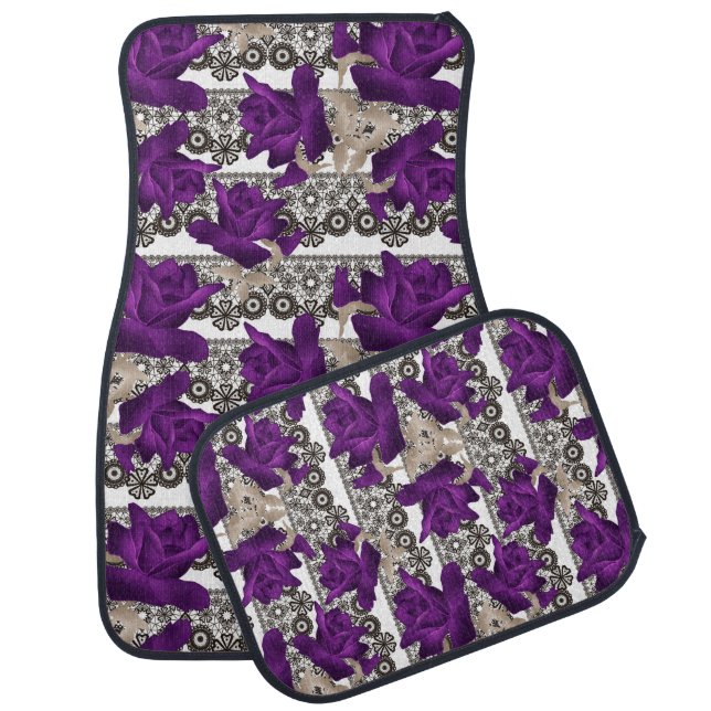 Retro, purple roses car floor mat (Set)