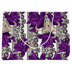Retro, purple roses large gift bag
