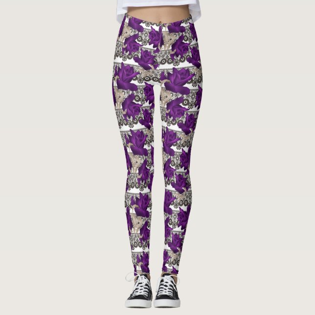 Retro, purple roses leggings (Front)
