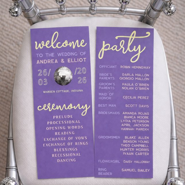 Retro Purple Spring Disco Wedding Ceremony Program (Creator Uploaded)