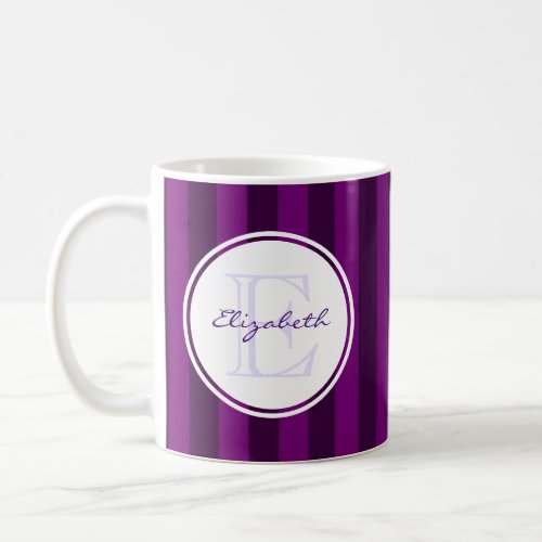 Retro Purple Striped Pattern with Monogram Coffee Mug