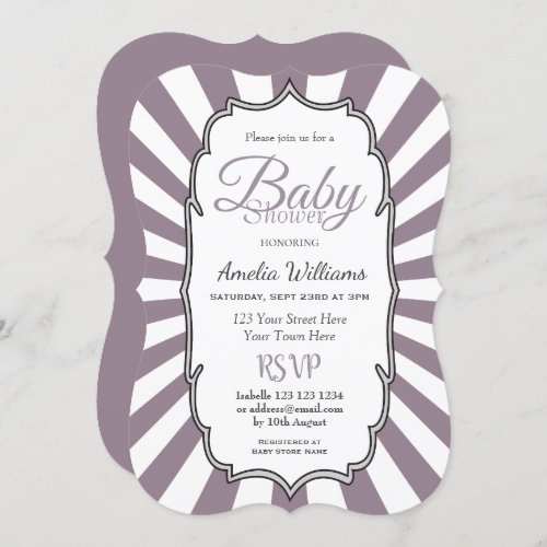 Retro Purple Sunbeam Striped Baby Shower Invitation