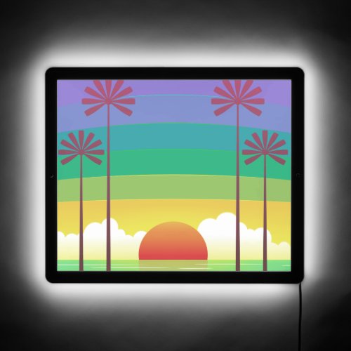 Retro Purple Sunset Palm Trees Art