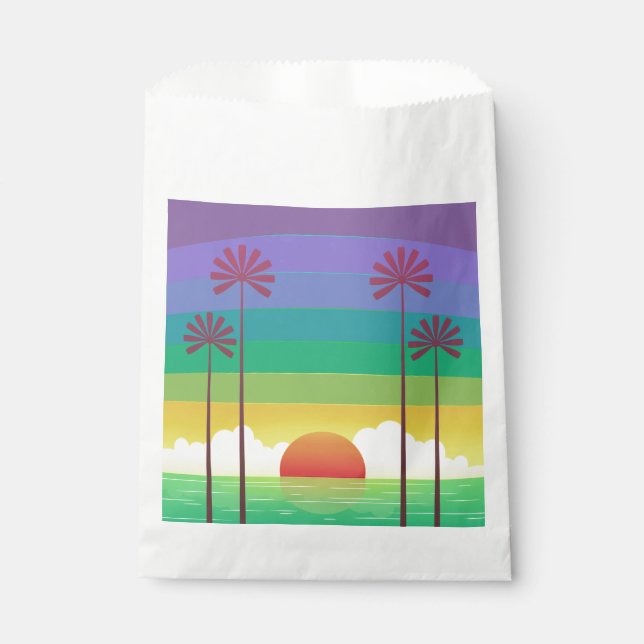 Retro Purple Sunset Palm Trees Art Favor Bag (Front)