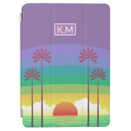 Retro Purple Sunset Palm Trees Art Monogram iPad Air Cover
