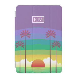 Retro Purple Sunset Palm Trees Art Monogram iPad Mini Cover