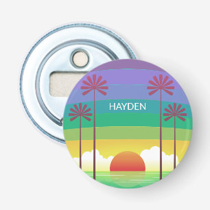 Retro Purple Sunset Palm Trees Art Personalised Bottle Opener