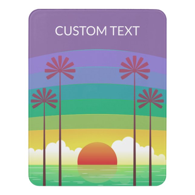 Retro Purple Sunset Palm Trees Art Personalised Door Sign (Contemporary Vert)
