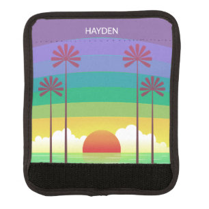 Retro Purple Sunset Palm Trees Art Personalised Luggage Handle Wrap
