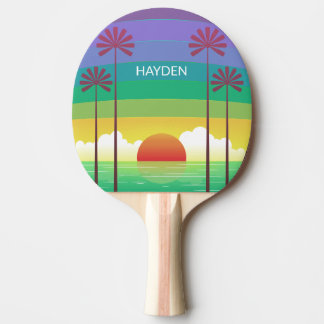 Retro Purple Sunset Palm Trees Art Personalised Ping Pong Paddle