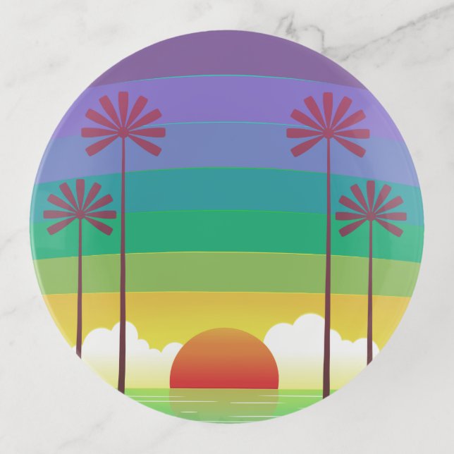 Retro Purple Sunset Palm Trees Art Trinket Tray (Front)