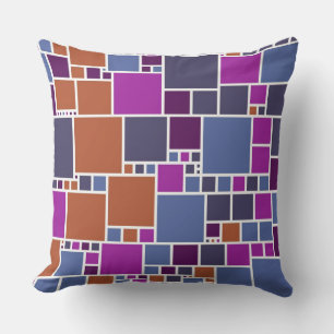 Retro Purple Tan Gray Squares Pattern Throw Pillow