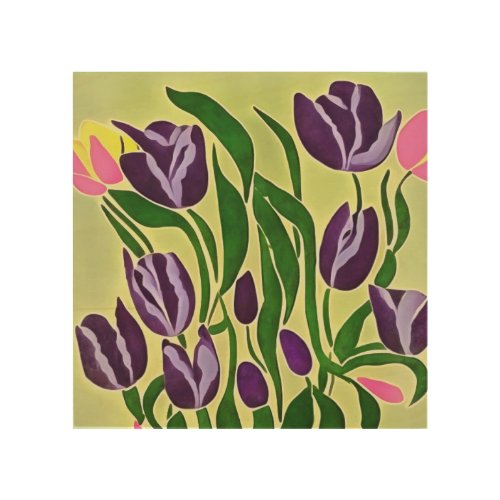 Retro Purple Tulips Abstract Art 