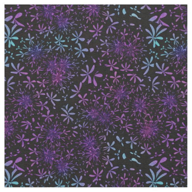 Retro Purple Turquoise Floral Batik Fabric (Close Up)
