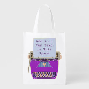 Retro Purple Typewriter Mid-Century Modern Cute Grocery Bag