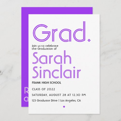 Retro Purple Typography Graduation Party Invitation