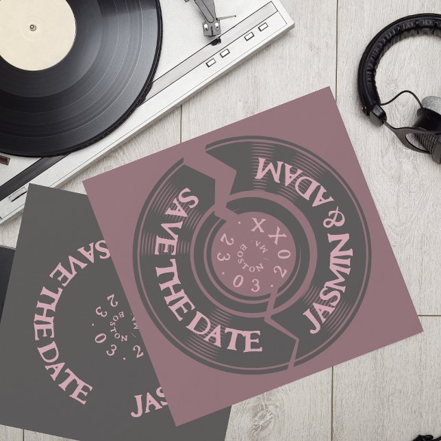 Retro Purple Vinyl Record Wedding Save The Date (Creator Uploaded)