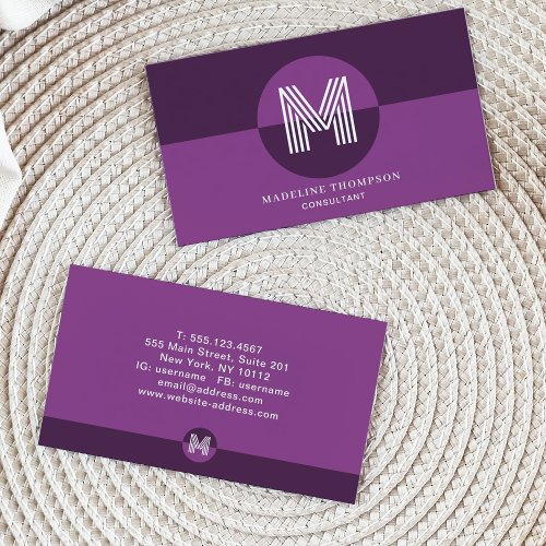 Retro Purple Violet Geometric Modern Monogram Business Card